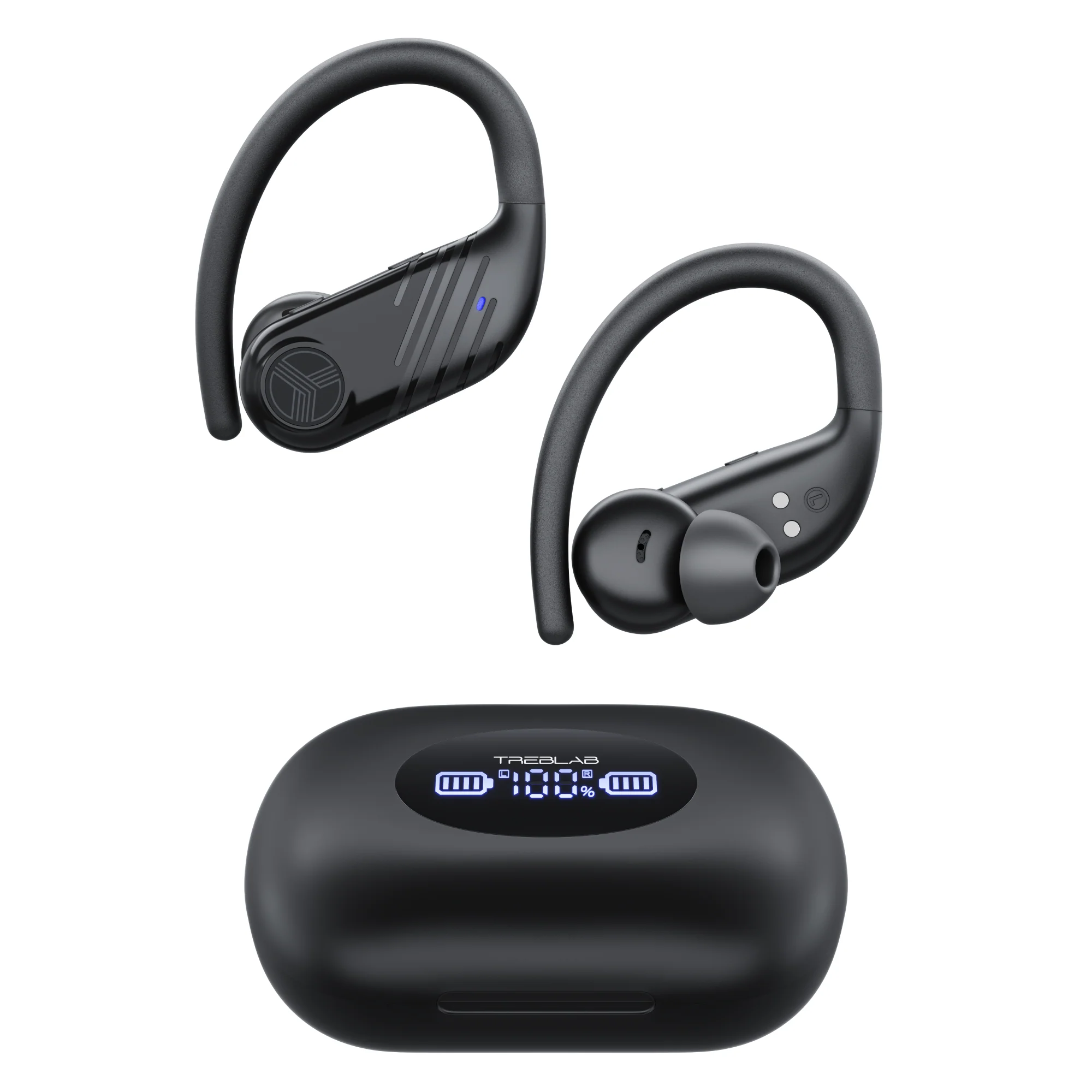 TREBLAB X3-Pro Earbuds Wireless Bluetooth. Earhook IPX5 11H Powerbank | Bluetooth Running Headphones. gaming mode 60ms. wireless charging case. secure earhook. ENC mics. BT 5.4. 9g ultra-light